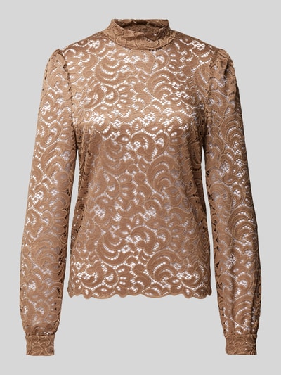 Only Blouse met opstaande kraag, model 'MELINA' Taupe - 2