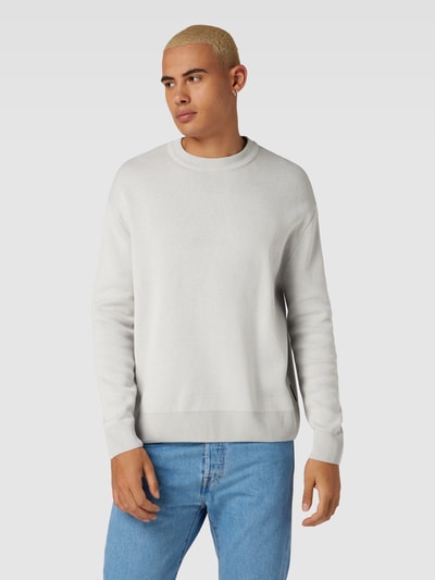 Tom Tailor Denim Gebreide pullover met geribde ronde hals Lichtgrijs gemêleerd - 4