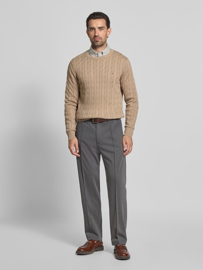 Tommy Hilfiger Regular fit gebreide pullover van zuiver katoen Taupe - 1
