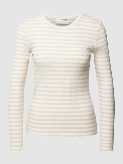 Selected Femme Shirt met lange mouwen en streepmotief, model 'ANNA' Zand - 2