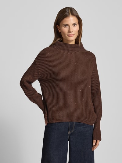 Zero Strickpullover mit Stehkragen Mittelbraun 4