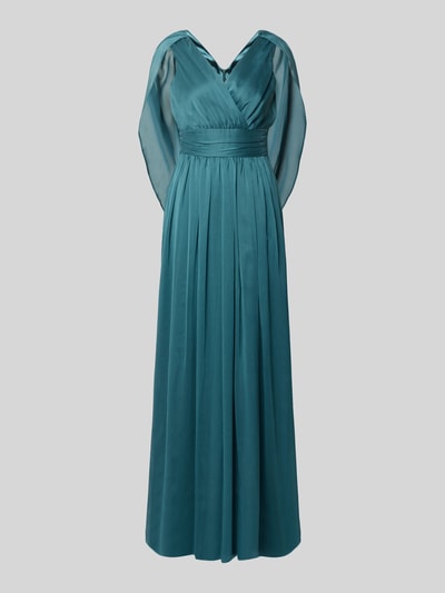 Produktfoto, Abendkleid mit integrierter Stola von SWING, turkusowy, taliowany krój, Dekolt w serek, kopertowy styl, krój bez rękawów, wszyty zamek błyskawiczny, efekt marszczenia, Długość tyłu w rozmiarze 36: 132 cm, Szerokość w rozmiarze 36: 38 cm