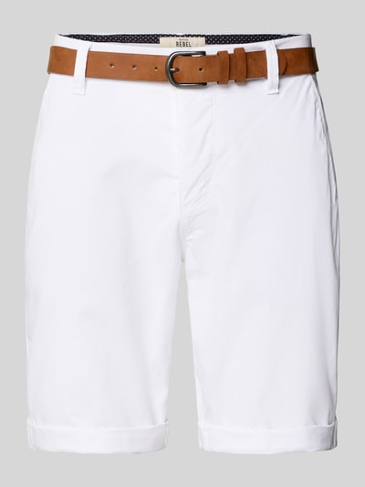 Produktfoto, Shorts mit Gürtel Modell 'MIKE' von Redefined Rebel in Weiß, Regular Fit, brauner Gürtel, Eingrifftaschen, Gesäßtaschen, glatte Baumwollstruktur