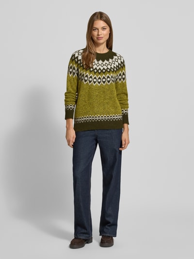 FREE/QUENT Gebreide pullover in Noorse look, model 'Novala' Kaki - 1