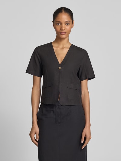 Vila Regular fit blouse met knoopsluiting en klepzakken Zwart - 4