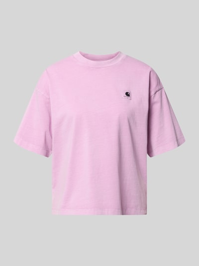 Produktfoto, T-Shirt mit Label-Patch Modell 'Nelson' von Carhartt Work In Progress in Hellrosa, reine Baumwolle, lockere Passform, Rundhalsausschnitt, strukturierte Oberfläche