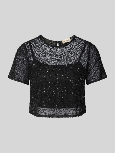 LACE & BEADS Krótki T-shirt z okrągłym dekoltem Czarny 2