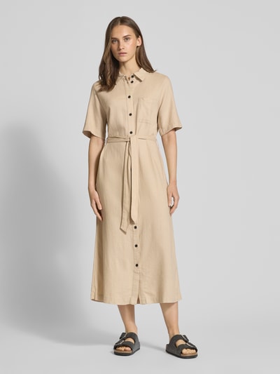 ONLY Tailliertes Hemdblusenkleid aus Viskose-Leinen-Mix Modell 'CARO' Taupe 4