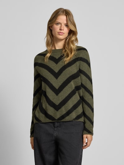 Only Regular Fit Strickpullover mit Streifenmuster Modell 'ELIZA' Oliv Melange 4
