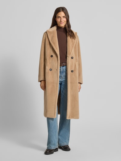 Marc Cain Regular fit lange jas van teddybont in maxilengte Camel - 1