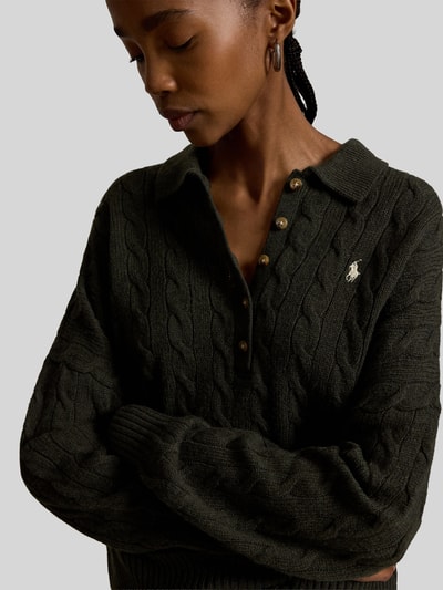 Polo Ralph Lauren Sweter o kroju loose fit z mieszanki wełny z domieszką kaszmiru Oliwkowy 3