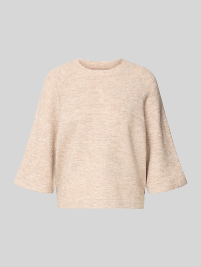 Produktfoto, Oversized Strickpullover mit 3/4-Arm Modell 'SIMONI' von Only in cremefarbener Melange-Optik, unifarben, Rundhals, Strickstruktur