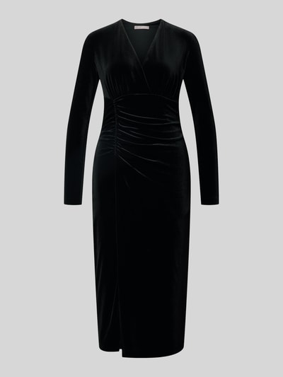 Produktfoto, Cocktailkleid aus Samt mit Raffungen und V-Ausschnitt von Christian Berg Cocktail, czarny Aksamit, dopasowany krój, sukienka midi, dekolt w serek, marszczenia, Długość tyłu w rozmiarze 36: 113 cm, Szerokość w rozmiarze 36: 42 cm, Długość rękawów w rozmiarze 36: 59 cm