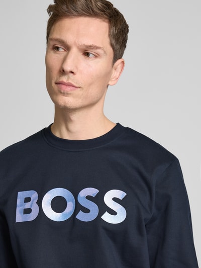 BOSS Sweatshirt met labelstitching, model 'Soleri' Marineblauw - 3