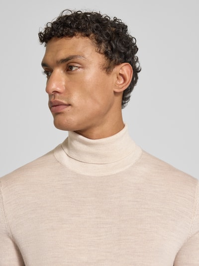 SELECTED HOMME Regular Fit Rollkragenpullover aus reiner Merinowolle Modell 'TRAY' Beige 3