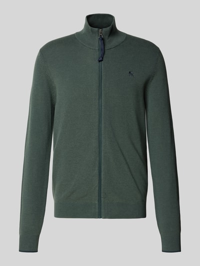 Produktfoto, Strickjacke in Two-Tone-Machart mit Reißverschluss von LERROS, reine Baumwolle, Regular Fit, Stehkragen, olivgrüne Farbstruktur
