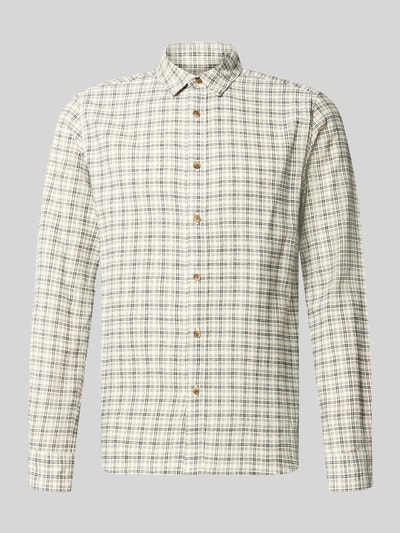 Produktfoto, Slim Fit Freizeithemd aus reiner Baumwolle Modell 'GUDMUND' von ONLY, kremowe i granatowe kratki, gładka faktura, Herren Freizeithemd von ONLY & SONS