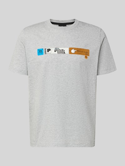 Produktfoto, Regular Fit T-Shirt mit Label-Print von PAUL SMITH aus reiner Baumwolle, grau, Rundhalsausschnitt, bunte Details auf der Brust