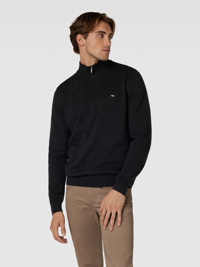 Fynch-Hatton Gebreide pullover met labeldetails, model 'Troyer' Donkergrijs gemêleerd - 4