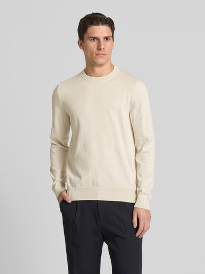 BOSS Gebreide pullover met labelstitching, model 'Pacas' Offwhite - 4