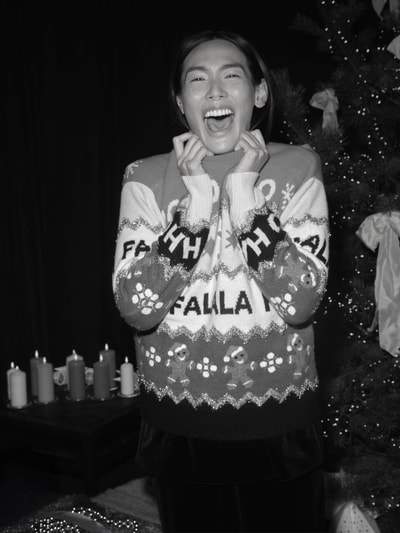 Christian Berg Woman Kersttrui met ribboorden Lichtrood - 6