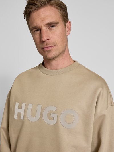 HUGO Sweatshirt met labelprint, model 'Dinex' Lichtbruin - 3