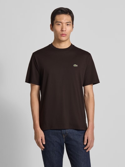 Lacoste T-shirt o regularnym kroju z czystej bawełny Ciemnobrązowy 4