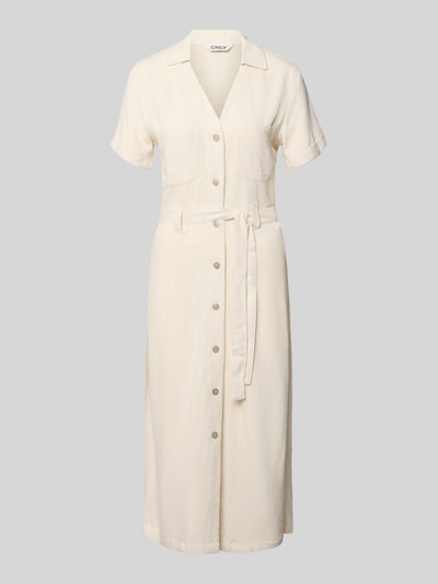 Produktfoto, Schmales Freizeitkleid aus Viskose-Leinen-Mix Modell 'SIESTA' von Only, unifarben, Midi-Länge, Knopfleiste, Flammgarn-Textur
