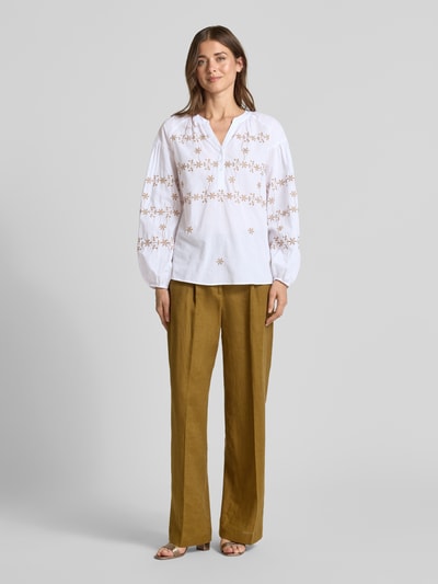 MORE & MORE Bluse mit Tunikakragen und kurzer Knopfleiste Weiss 1