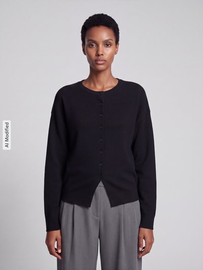 VERO MODA Kardigan rozpinany z okrągłym dekoltem Czarny 4