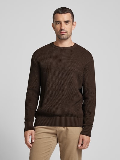 SELECTED HOMME Strickpullover mit gerippten Abschlüssen Modell 'HENNY' Dunkelbraun 4