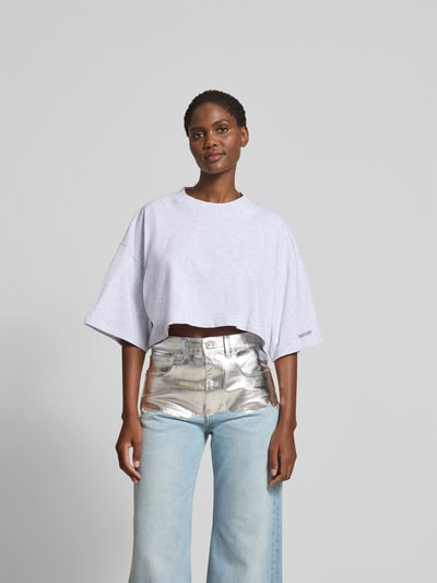 black palms Cropped T-Shirt mit Label-Stitching Mittelgrau 4