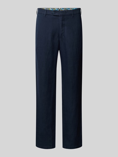 Mmx Regular fit linnen broek met riemlussen, model 'LYNX' Marineblauw - 2