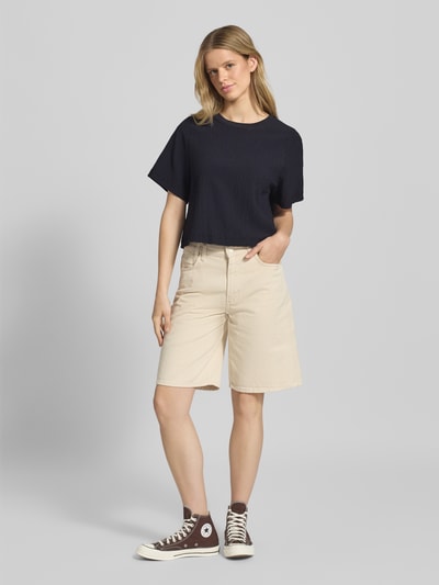 Marc O'Polo Denim T-shirt met geribde ronde hals Marineblauw - 1