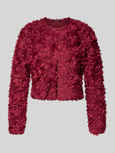Produktfoto, Blazer met ronde hals van Zero, regular fit, decoratieve details, bordeauxrood, gemiddelde lengte, textuur met bloemvormen.