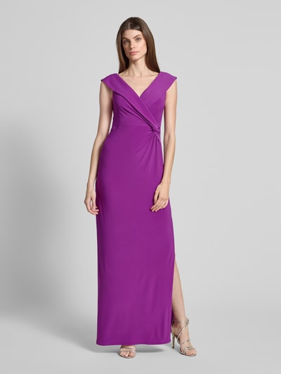 Lauren Ralph Lauren Abendkleid mit V-Ausschnitt Modell 'LEONIDAS' Aubergine 4