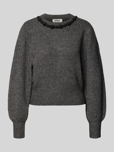 ONLY Regular Fit Pullover mit Strasssteinbesatz Modell 'ELSA' Anthrazit Melange 1