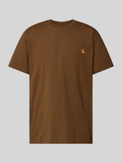 Carhartt Work In Progress T-Shirt mit Label-Stitching Modell 'American Script' Dunkelbraun Melange 2