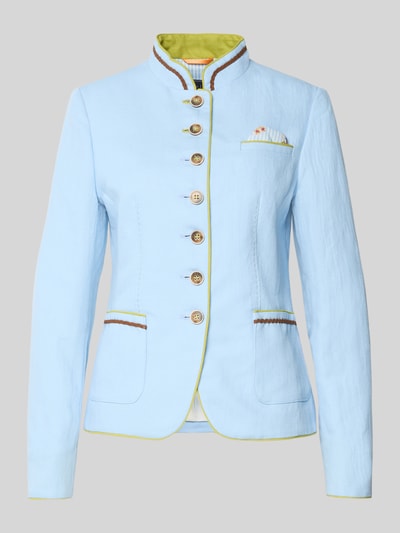 Produktfoto, Slim Fit Blazer aus Leinen-Baumwoll-Mix von WHITE LABEL in Hellblau mit Stehkragen, Knopfleiste, aufgesetzten Taschen, strukturierte Oberfläche
