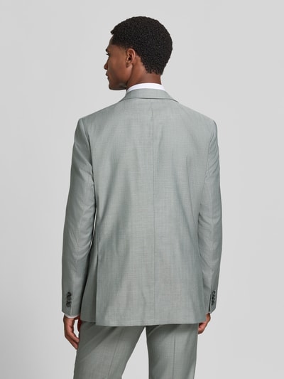 Männermodel trägt Slim Fit Anzug aus Schurwoll-Mix mit Viskose-Anteil von ROY ROBSON in hellem Grau, Ganzkörperansicht Rückansicht.