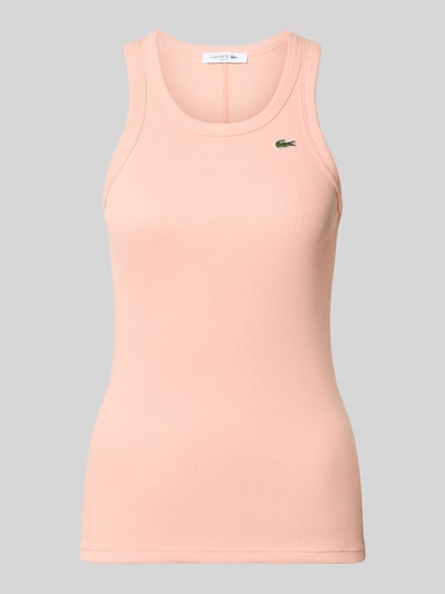 Produktfoto, Slim Fit Tank Top aus reiner Baumwolle von Lacoste in Optik: Unifarben mit Logo-Stitching, U-Ausschnitt, Trägerform: breite Träger, Materialverarbeitung: Ripp