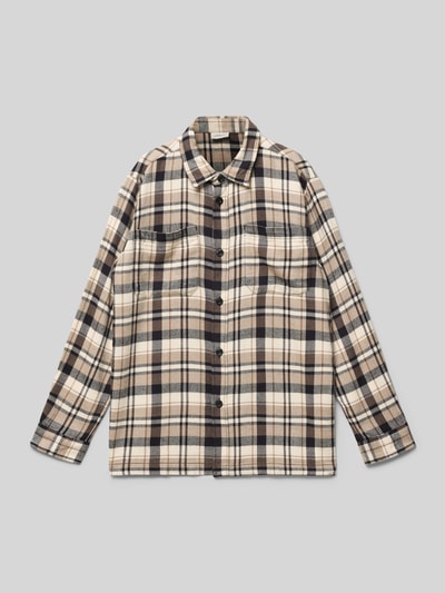 s.Oliver RED LABEL Regular fit flanellen overhemd van een mix van katoen en viscose Zand - 1