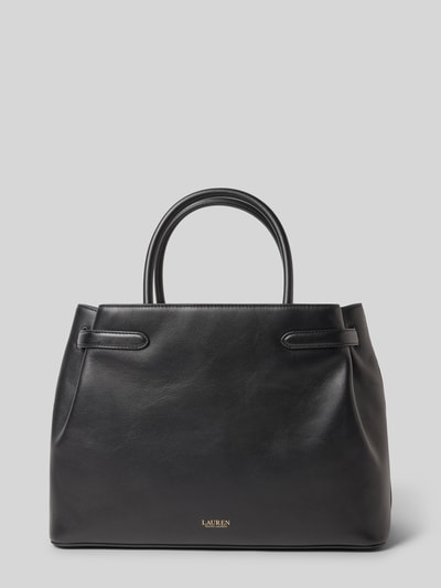 Produktfoto, Satchel Bag mit Tragehenkel von Lauren Ralph Lauren z czarnej skóry, główna komora na zamek, odpinany pasek, szerokość w rozmiarze 1: 30 cm, długość: 25 cm, głębokość: 14 cm, długość paska: 88 cm