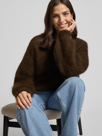 VILLA SOPHIE Relaxed fit gebreide pullover van mohairmix, model 'CAMILLE' Donkerbruin - 3