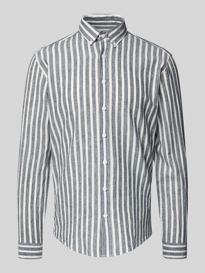 Lindbergh Slim Fit Freizeithemd aus Leinen-Baumwoll-Mix Dunkelblau 2