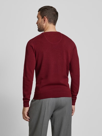 Fynch-Hatton Gebreide pullover met logostitching Bordeaux - 5