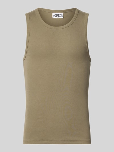 Produktfoto, Skinny Fit Tanktop in Ripp-Optik von JAKE*S STUDIO MEN in Beige, Herren Tanktop mit Rundhalsausschnitt, Ärmelloses-Design, Rückenlänge 67 cm bei Größe M, feine gerippte Textur
