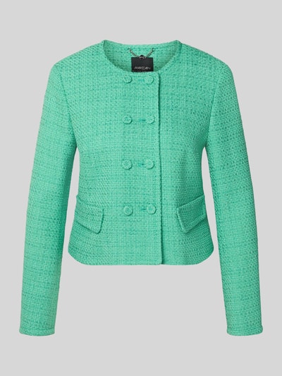 Produktfoto, Regular Fit Blazer mit Pattentaschen von Marc Cain in Mintgrün, strukturierte Baumwolle, Rundhalsausschnitt, Zweireiher, Knopfverschluss