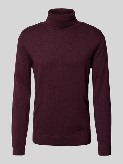 Tom Tailor Regular Fit Rollkragenpullover aus reiner Baumwolle mit Logo-Stitching Bordeaux 2