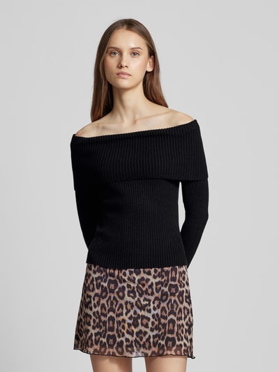 Only Slim fit gebreide pullover met off shoulder-mouwen, model 'KATIA' Zwart - 4